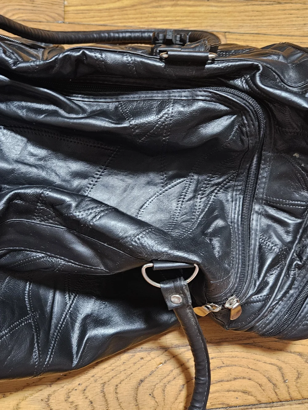 Black Leather Travel Duffel Bag